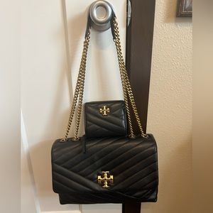 Tory Burch Black Kira Chevron handbag and wallet